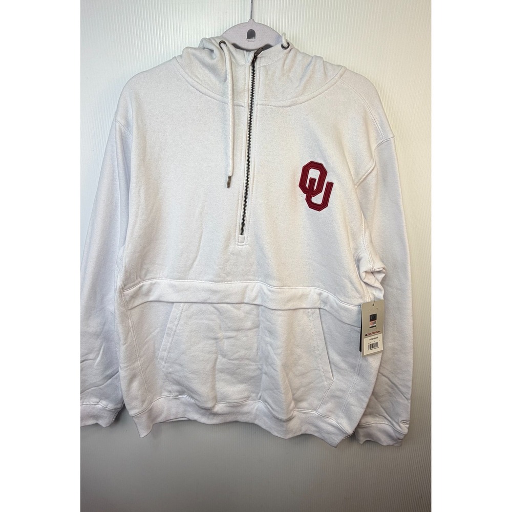 Colosseum Oklahoma Sooners OU Hoodie Mens Large White 1/2 Zip NCAA Collegiate